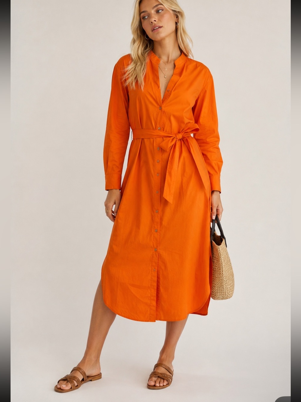 Ottod’Ame Orange Cotton Shirt Dress Belted Button Made in Italy 8319